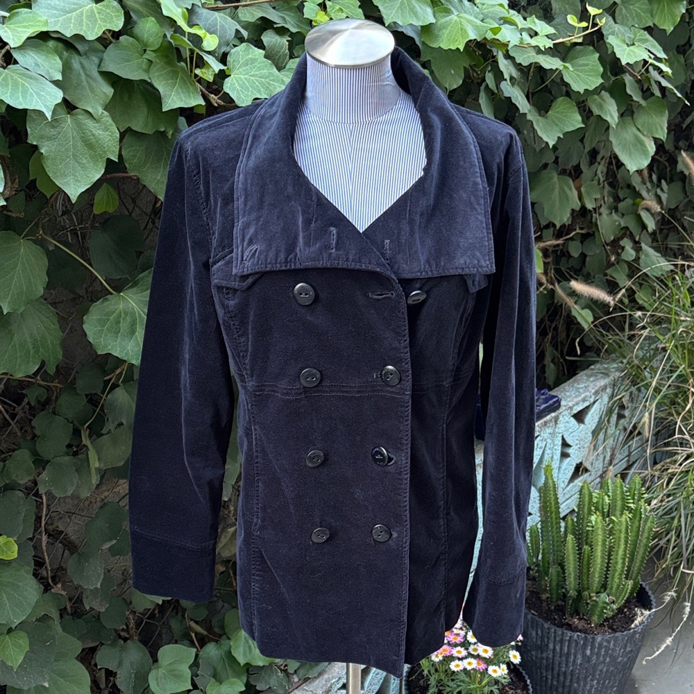 Calvin Klein Women's Double-Breasted Velvet Peacoat Jacket - Navy